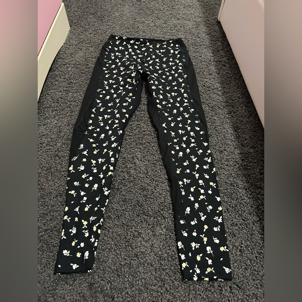PINK floral leggings with mesh details